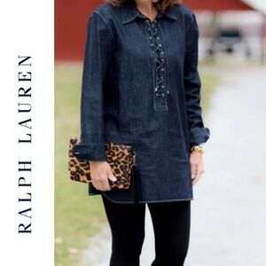 Lauren Lace Up Denim Tunic Longline Shirt